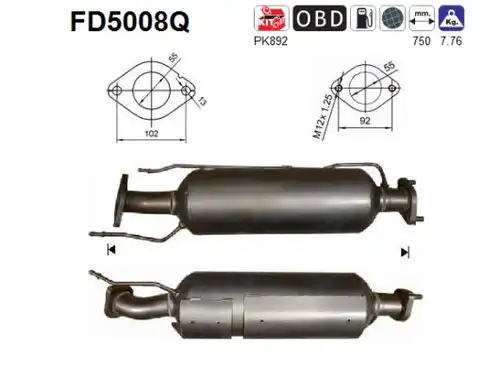 филтър за сажди/твърди частици, изпускателна система AS FD5008Q