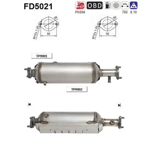 филтър за сажди/твърди частици, изпускателна система AS FD5021