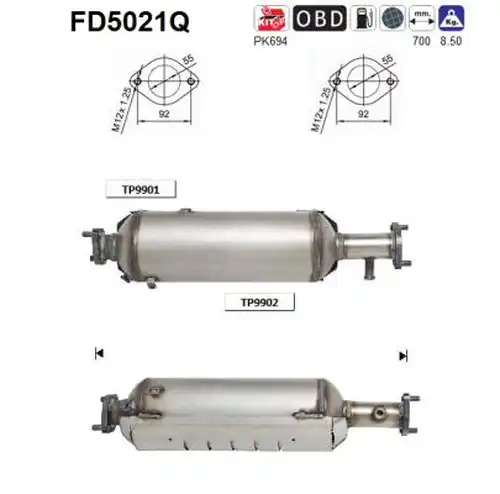 филтър за сажди/твърди частици, изпускателна система AS FD5021Q