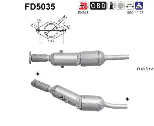 филтър за сажди/твърди частици, изпускателна система AS FD5035