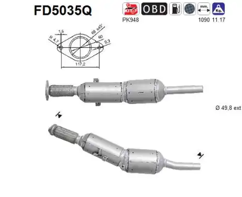 филтър за сажди/твърди частици, изпускателна система AS FD5035Q