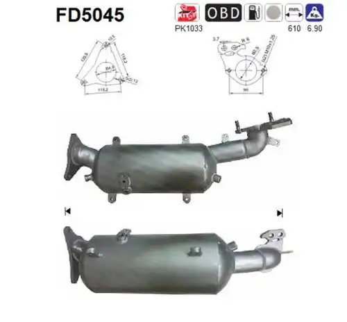 филтър за сажди/твърди частици, изпускателна система AS FD5045