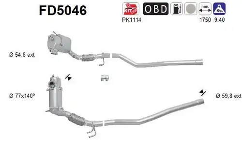 филтър за сажди/твърди частици, изпускателна система AS FD5046