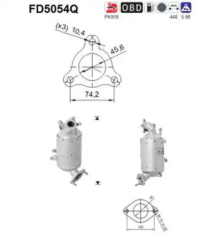 филтър за сажди/твърди частици, изпускателна система AS FD5054Q