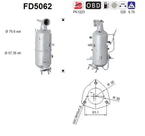 филтър за сажди/твърди частици, изпускателна система AS FD5062