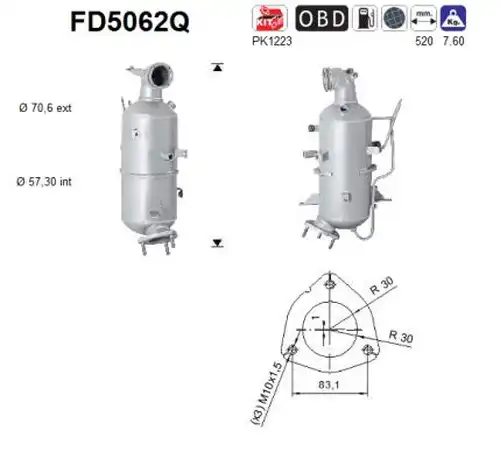 филтър за сажди/твърди частици, изпускателна система AS FD5062Q