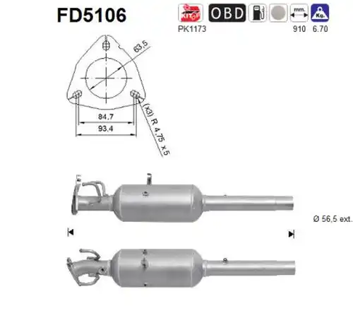 филтър за сажди/твърди частици, изпускателна система AS FD5106