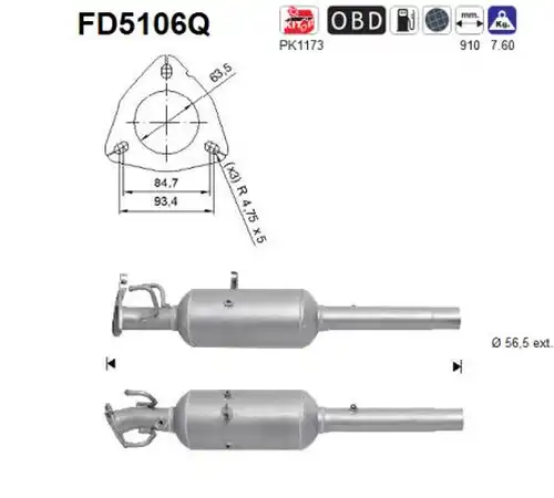 филтър за сажди/твърди частици, изпускателна система AS FD5106Q