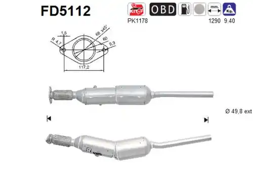 филтър за сажди/твърди частици, изпускателна система AS FD5112