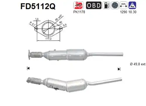 филтър за сажди/твърди частици, изпускателна система AS FD5112Q