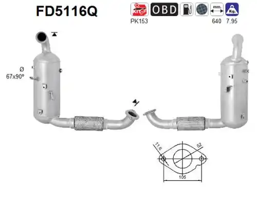 филтър за сажди/твърди частици, изпускателна система AS FD5116Q