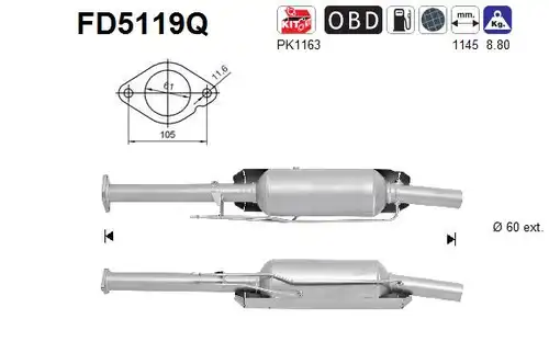 филтър за сажди/твърди частици, изпускателна система AS FD5119Q