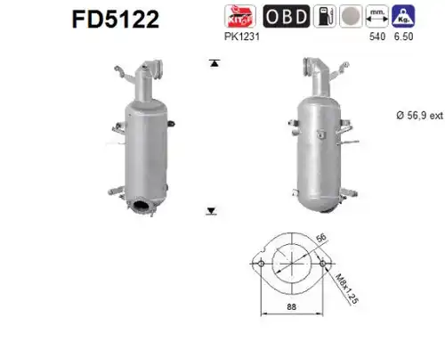 филтър за сажди/твърди частици, изпускателна система AS FD5122