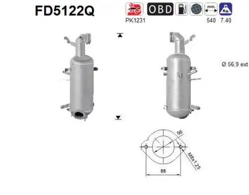 филтър за сажди/твърди частици, изпускателна система AS FD5122Q