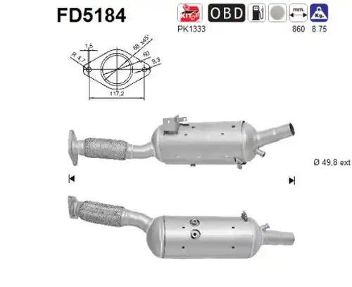 филтър за сажди/твърди частици, изпускателна система AS FD5184