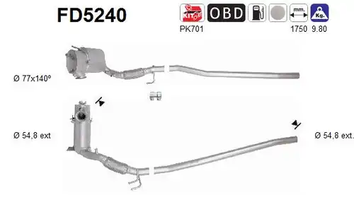 филтър за сажди/твърди частици, изпускателна система AS FD5240