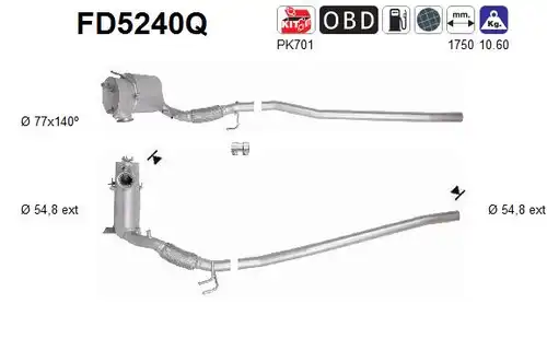 филтър за сажди/твърди частици, изпускателна система AS FD5240Q