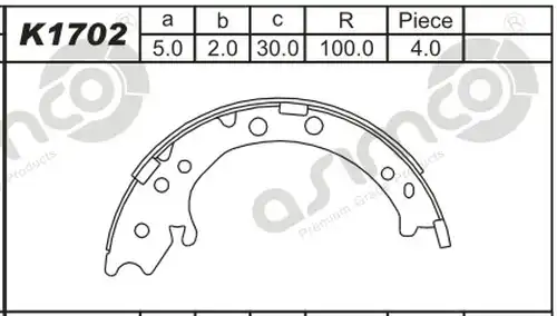 комплект спирачна челюст ASIMCO K1702