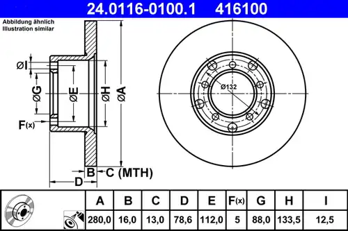 спирачен диск ATE 24.0116-0100.1