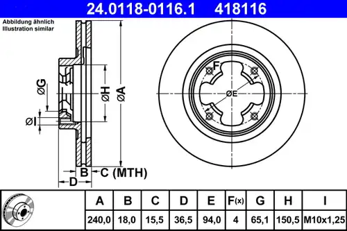 спирачен диск ATE 24.0118-0116.1