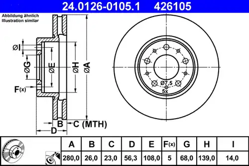 спирачен диск ATE 24.0126-0105.1