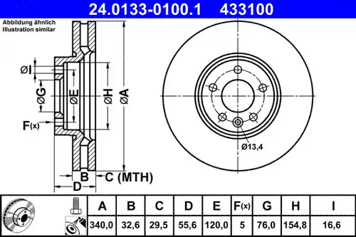 спирачен диск ATE 24.0133-0100.1