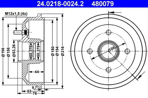 спирачен барабан ATE 24.0218-0024.2
