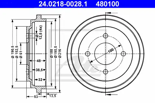 спирачен барабан ATE 24.0218-0028.1