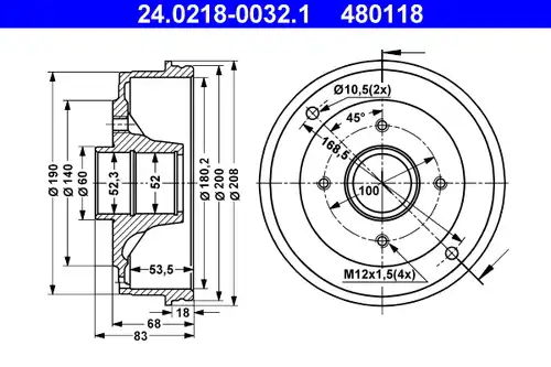 спирачен барабан ATE 24.0218-0032.1