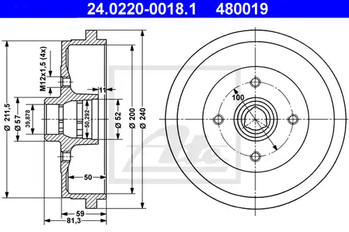 спирачен барабан ATE 24.0220-0018.1