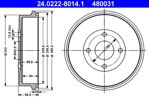 спирачен барабан ATE 24.0222-8014.1