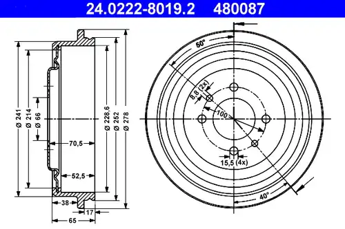 спирачен барабан ATE 24.0222-8019.2