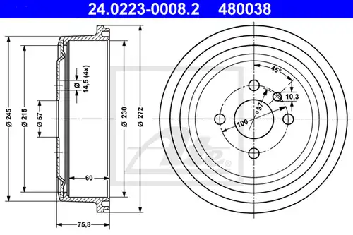 спирачен барабан ATE 24.0223-0008.2