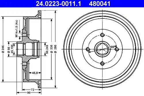 спирачен барабан ATE 24.0223-0011.1