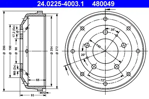 спирачен барабан ATE 24.0225-4003.1