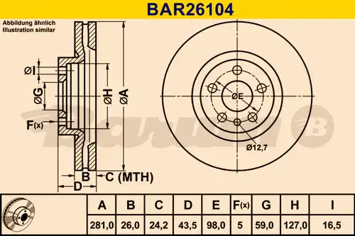 спирачен диск BARUM BAR26104