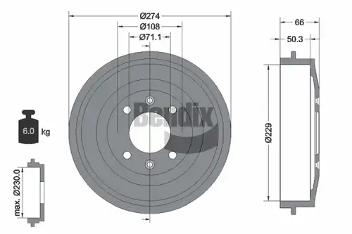 спирачен барабан BENDIX Braking BDM1014