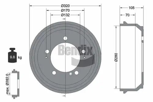 спирачен барабан BENDIX Braking BDM1072