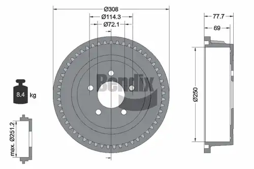 спирачен барабан BENDIX Braking BDM1078