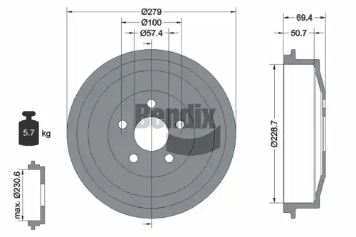 спирачен барабан BENDIX Braking BDM1150