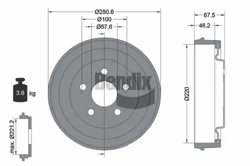 спирачен барабан BENDIX Braking BDM1159