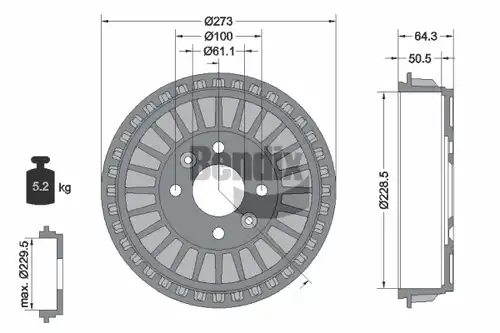 спирачен барабан BENDIX Braking BDM1161