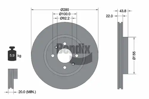 спирачен диск BENDIX Braking BDS1508