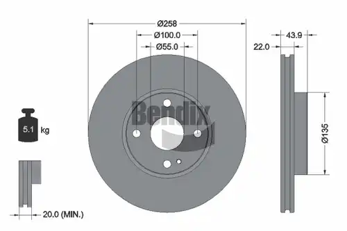 спирачен диск BENDIX Braking BDS1830