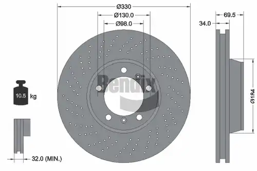 спирачен диск BENDIX Braking BDS2120LHC