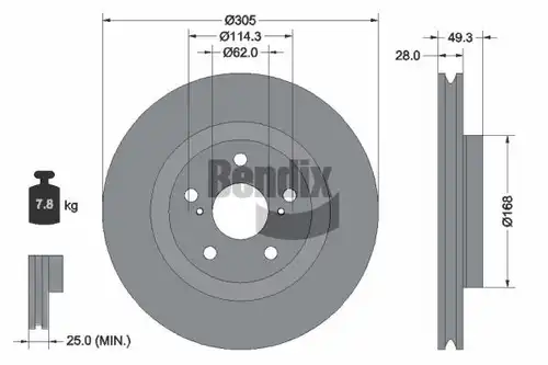 спирачен диск BENDIX Braking BDS2342HC