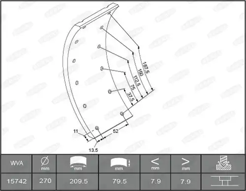 комплект феродо за накладки, барабанни спирачки BERAL 1503008006015613