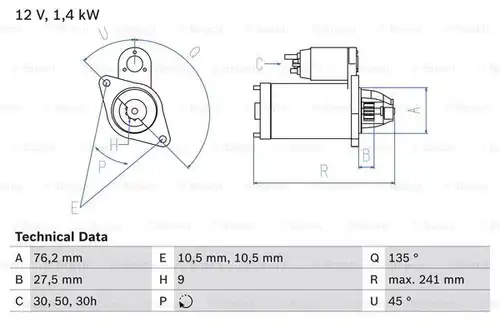 стартер BOSCH 0 986 015 050