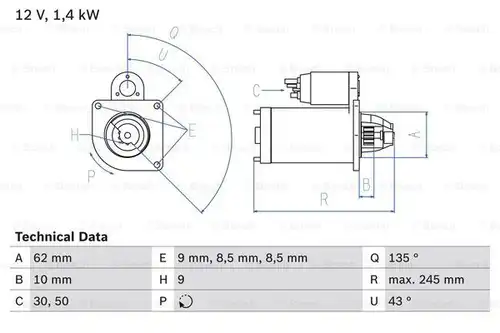 стартер BOSCH 0 986 015 630