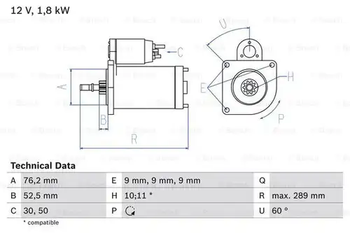 стартер BOSCH 0 986 016 190